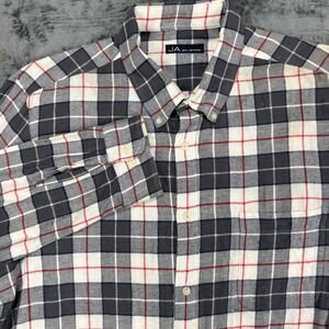 John Ashford Plaid Button Down Mens XL Grey White Red